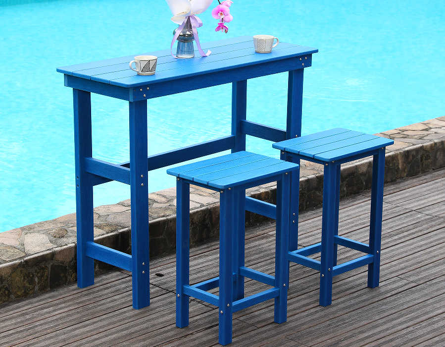 Bộ bàn ăn quầy bar cao cấp HDPE màu xanh ven biển