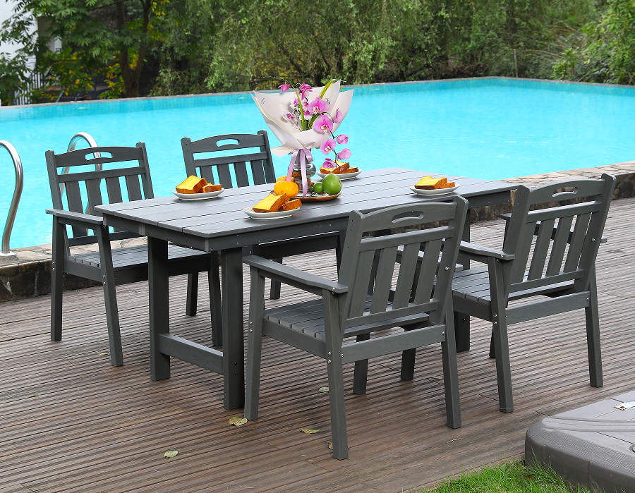 Bộ bàn ăn ngoài trời 4 món HDPE màu xám có tựa lưng dọc