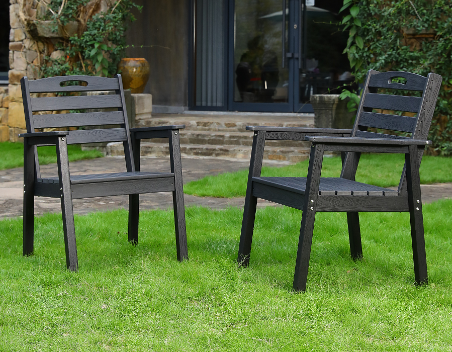 Ghế ăn 2 gói màu đen có tựa lưng bằng nhựa Adirondack
