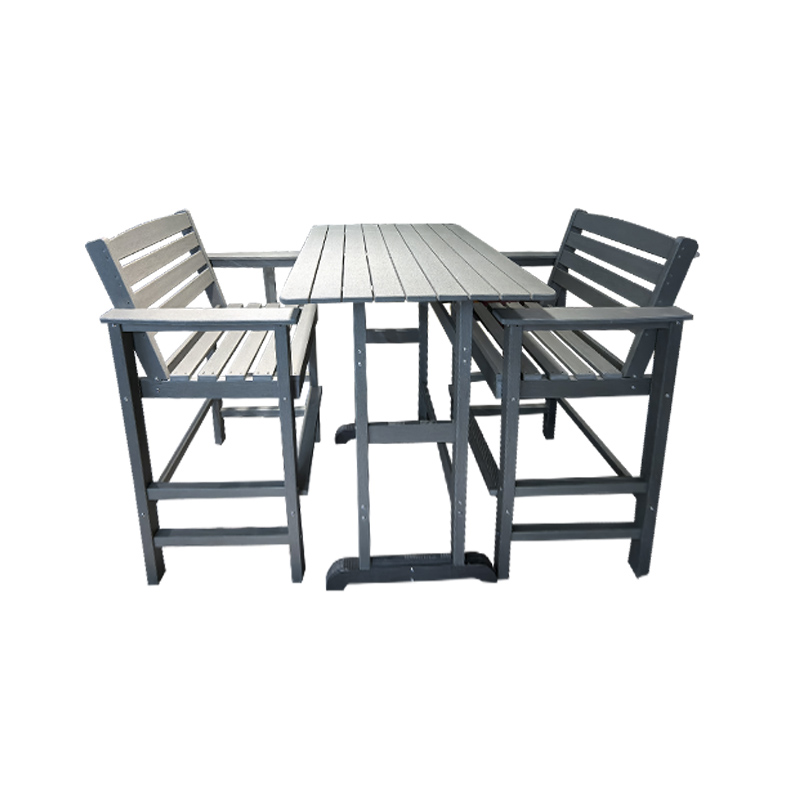 Bộ bàn ghế thanh cao 3 thanh HDPE vân gỗ màu xám nhạt